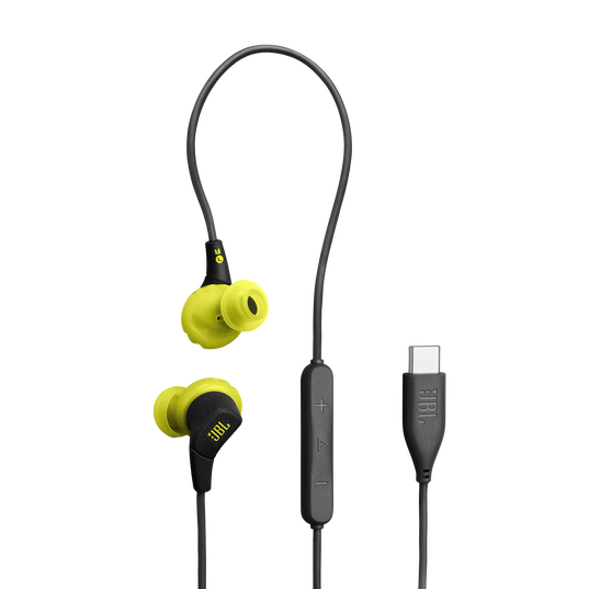 JBL Endurance Run 3 USB-C - Black / Lime - USB-C Wired Sport Headphones - Hero